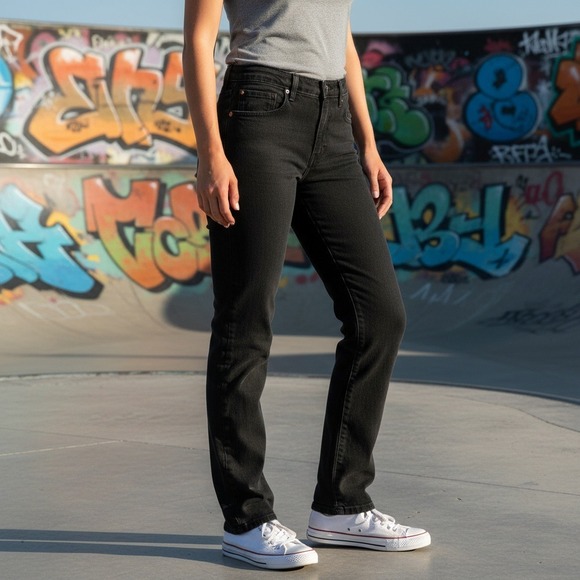 Levi's Denim - Levis Jeans Womens 30x29 Black Faded Middy Straight High Rise Stretch Denim